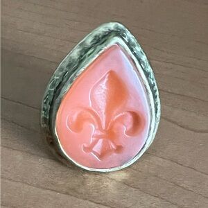 Silpada Orange and Silver Fleur-de-Lis Ring